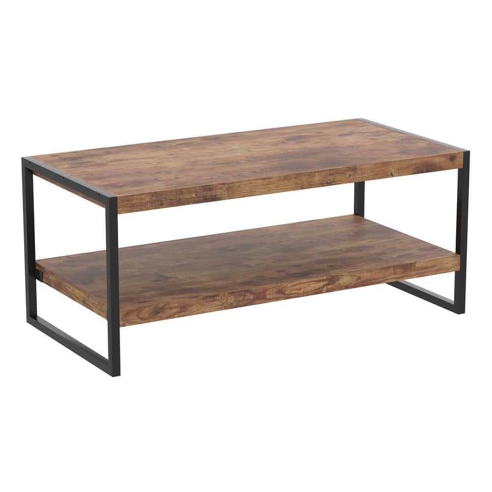 47.25 L Brown Rectangle Reclaimed Wood Black Metal Coffee Table