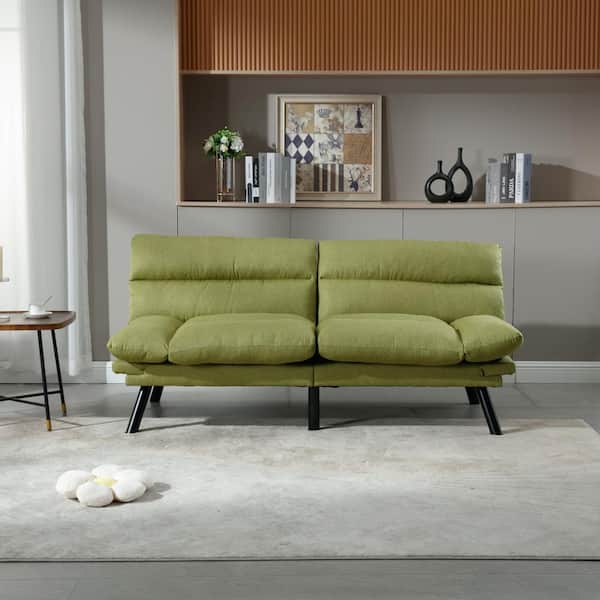 HOMEFUN 71 in. Green Linen Convertible Foldable Full Size Sleeper Sofa Bed with Adjustable Backrests and Armrest