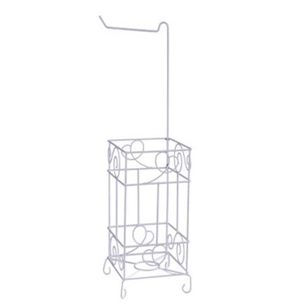 Aoibox White Freestanding Metal Frame Toilet Paper Holder Stand for Bathroom