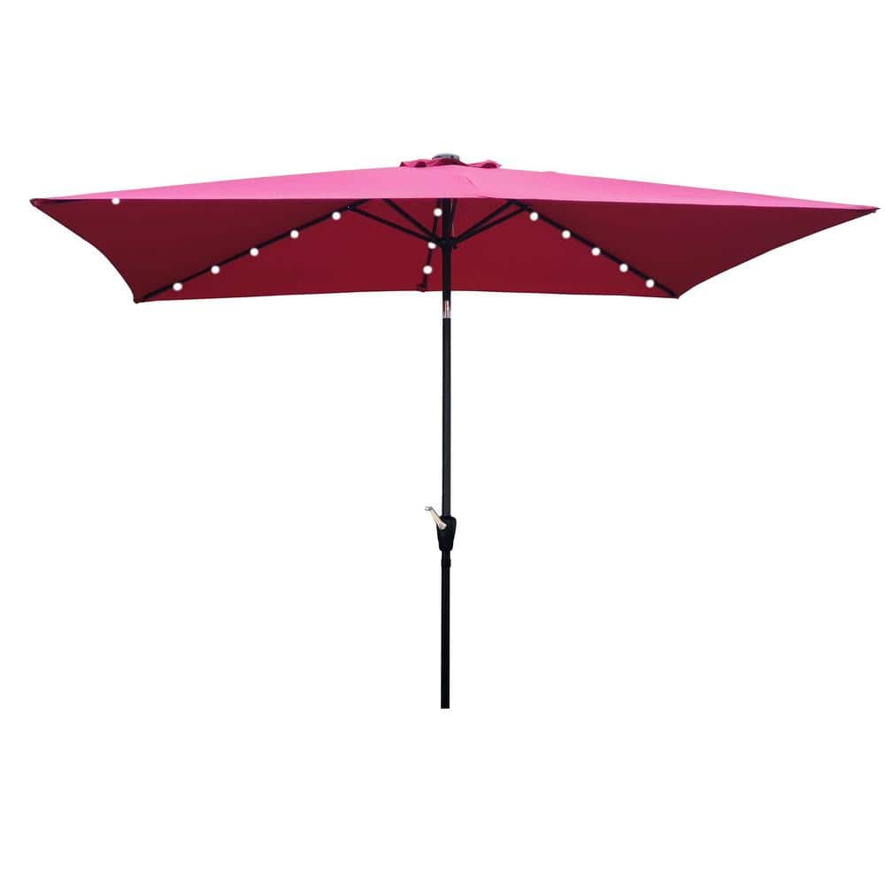 10 Ft. x 6.5 Ft. Rectangular Market Patio Umbrella In Red with Solar LED Li
