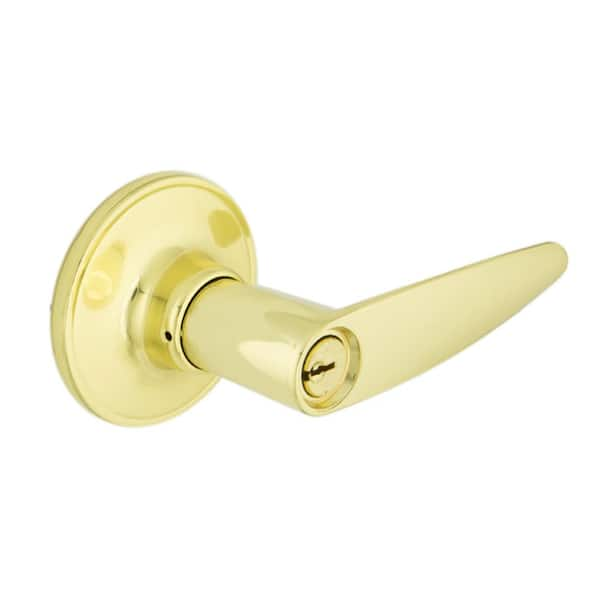 Defiant Simple Series Straight Polished Brass Keyed Entry Door Handle ...