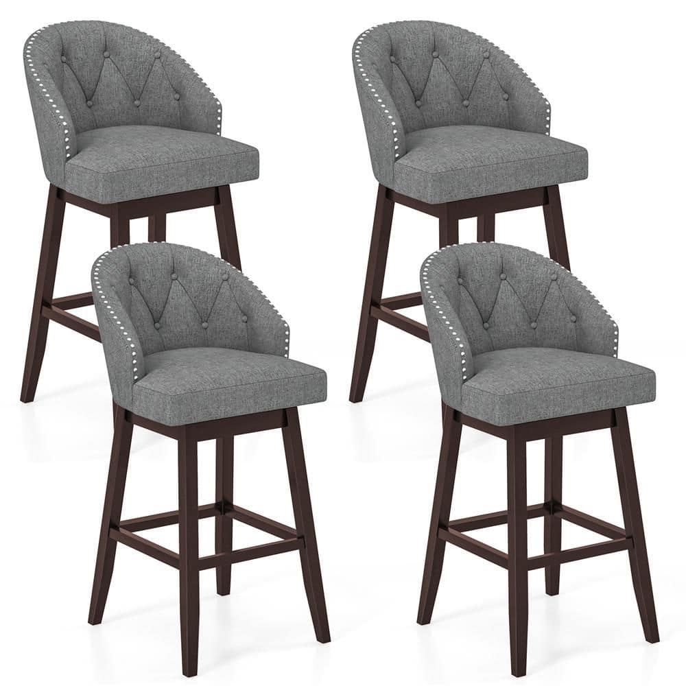 Costway 31 in. Grey Brown Low Back Swivel Bar Stools Tufted