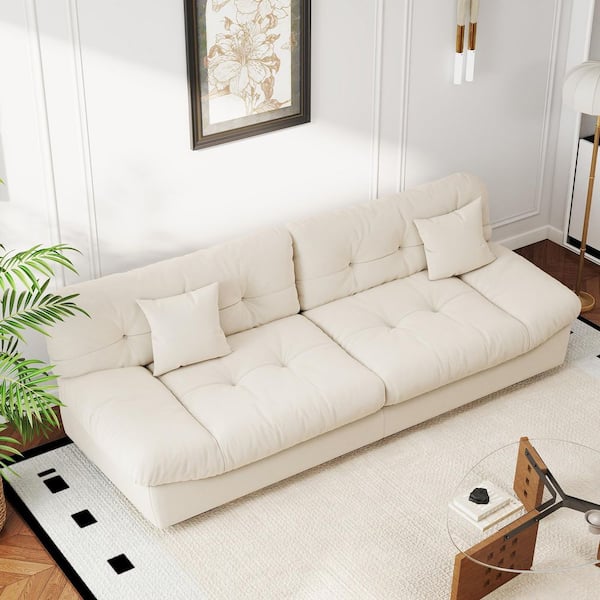105 in. Square Arm Suede Rectangle 4 Seater Sofa with Cat Scratch-Resistant Fabric Couch Deep Seat in Beige
