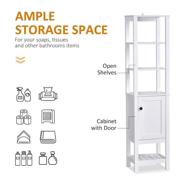 HOMCOM Freestanding Bathroom Tall Storage Cabinet Organizer Tower with Shelves & Compact Design White