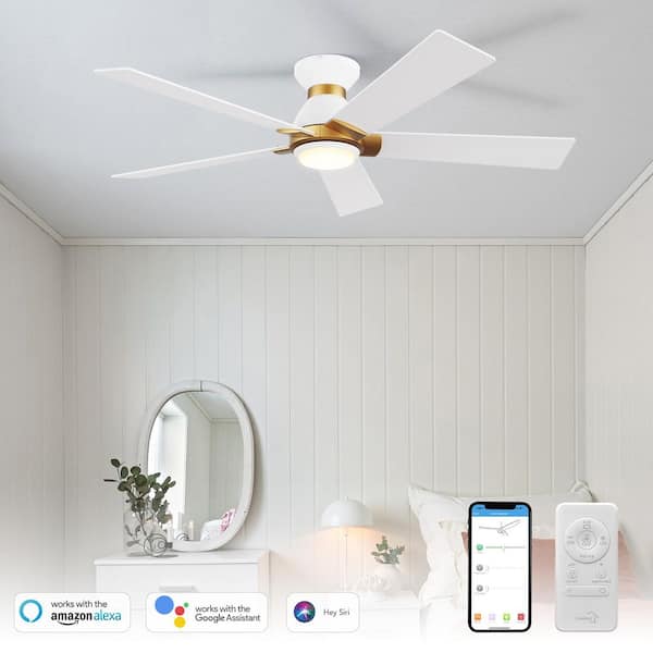 Aspen 52 in. Dimmable LED Indoor/Outdoor White Smart Ceiling Fan with Light and Remote, Works with Alexa/Google Home