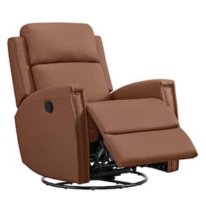 Cybele Brown Leather Manual Swivel Glider Recliner Chair with Metal Frame for Living Room and Bedroom