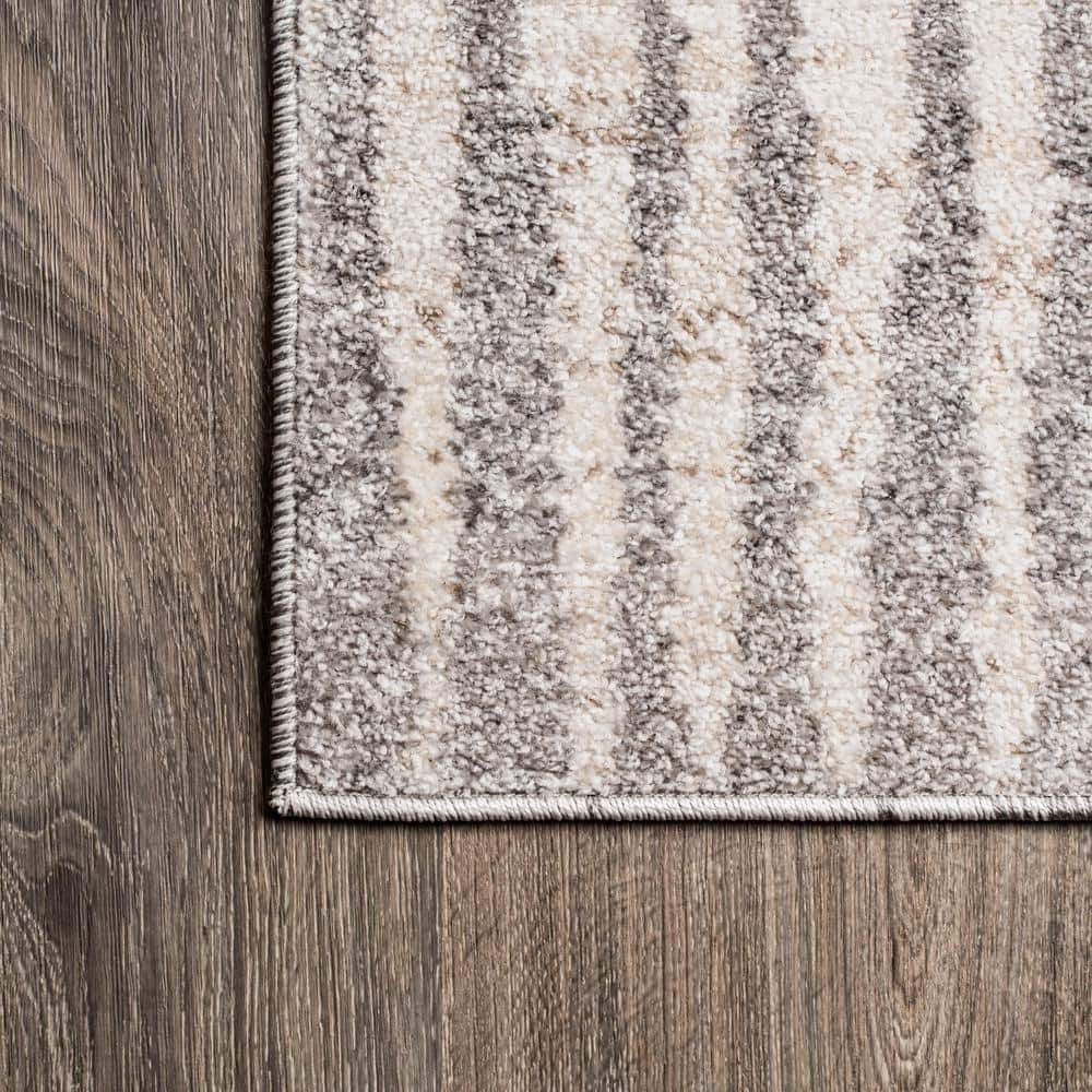 Skoura 3' x 5' Beige and Gray Stripe Synthetic Area Rug