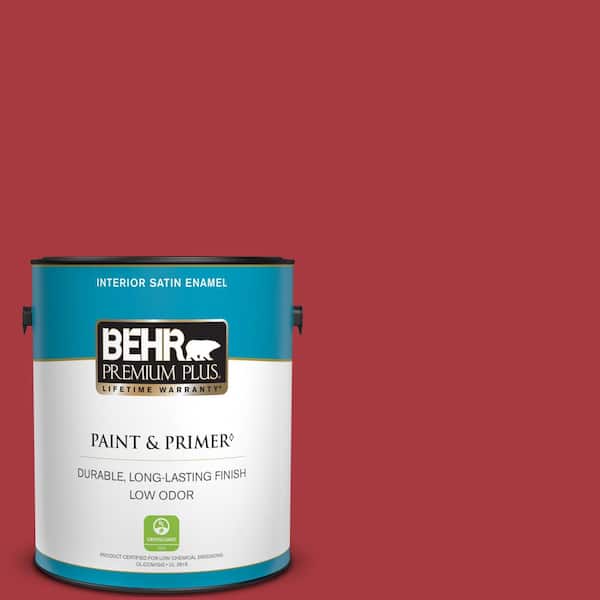 BEHR PREMIUM PLUS 1 gal. #BXC-03 Scarlet Satin Enamel Low Odor Interior Paint & Primer