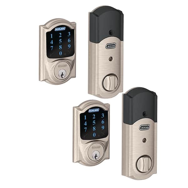 Schlage Camelot Satin Nickel Connect Smart Door Lock with Alarm (2-Pack)