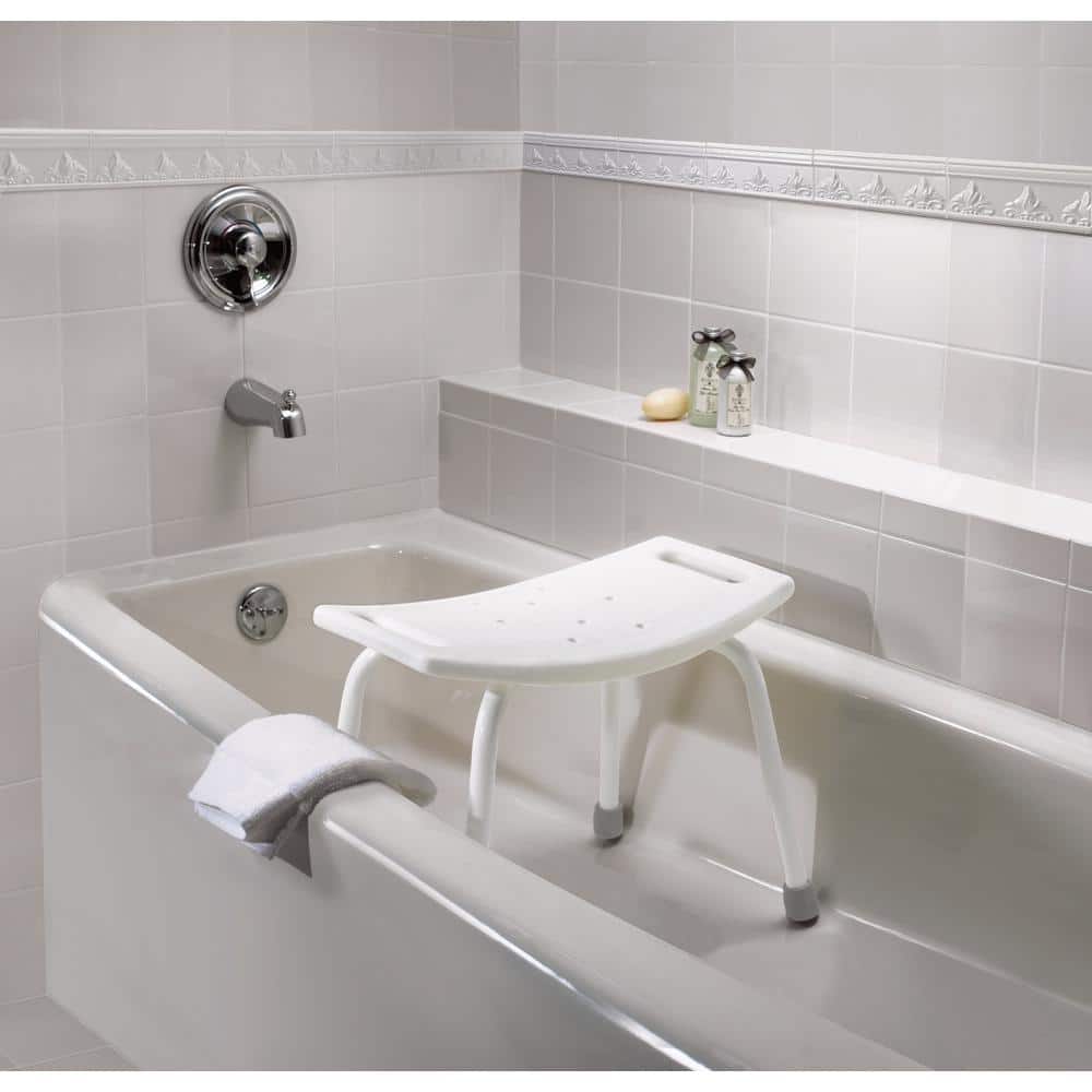 White Adjustable Plastic and Aluminum Tub and Shower Chair