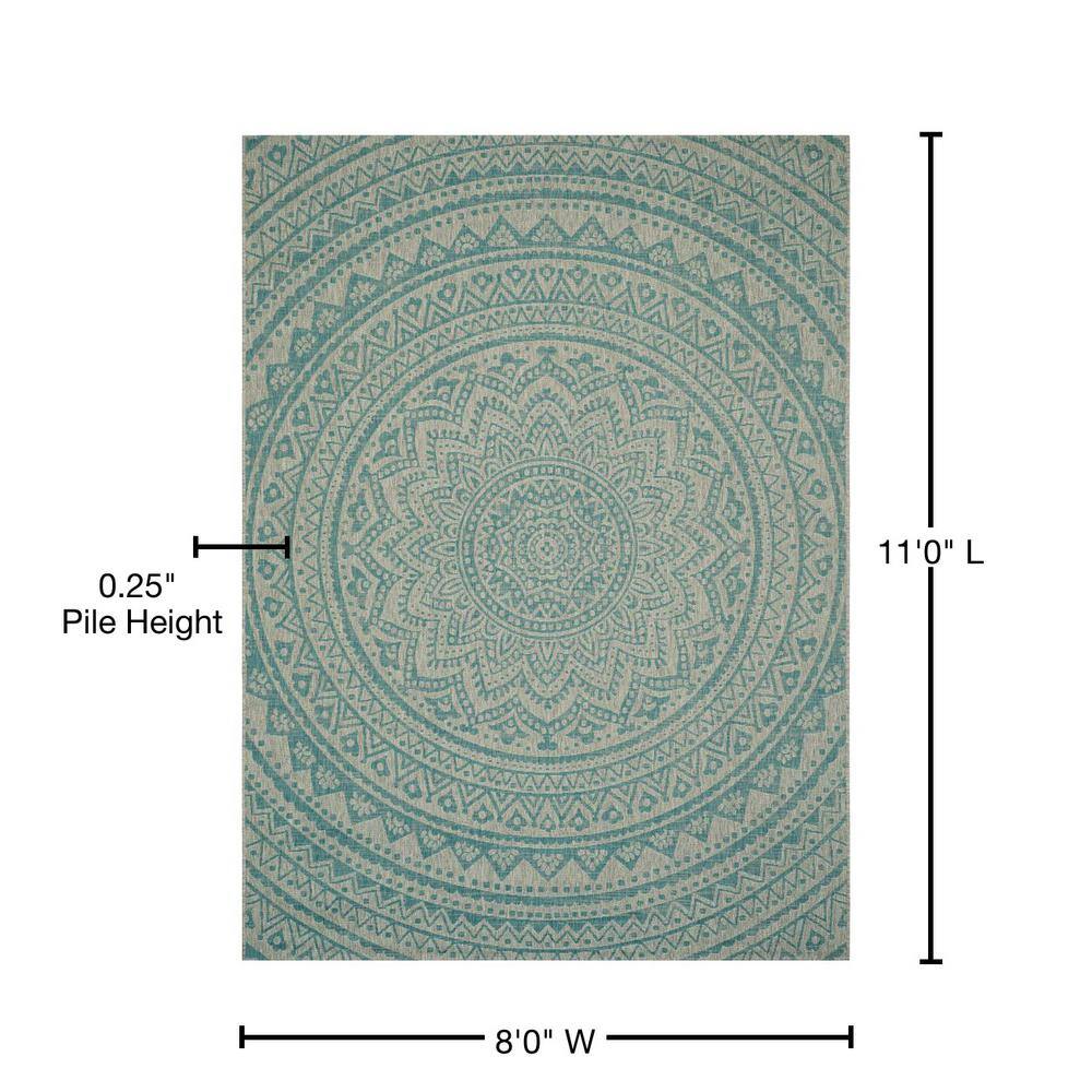 Light Gray/Aqua Flat Woven Reversible Synthetic Area Rug