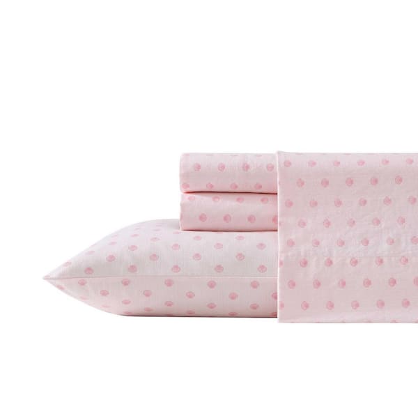 Laura Ashley Scallop Dollop Pink 4-Piece Percale Cotton King Sheet Set