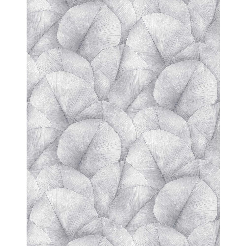 Kumano Collection Grey Repeatable Palm Leaf 4-Panel Wall Mural 8.8 ft. high