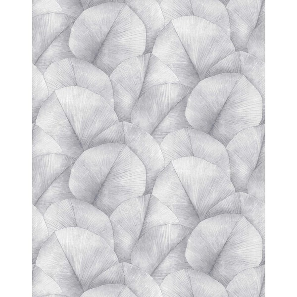 Unbranded Kumano Collection Grey Repeatable Palm Leaf 4-Panel Wall Mural 8.8 ft. high x 6.9 ft. wide