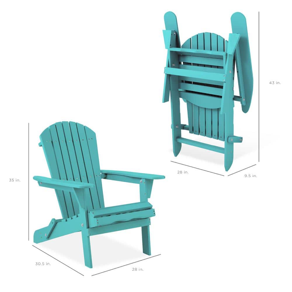 Turquoise Folding Hemlock Wood Adirondack Chair with Arms