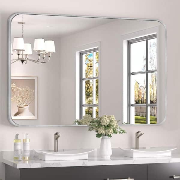 LuxHomez 30 in. W x 48.2 in. H Rectangular Aluminum Frame Square Silver Wall Mirror