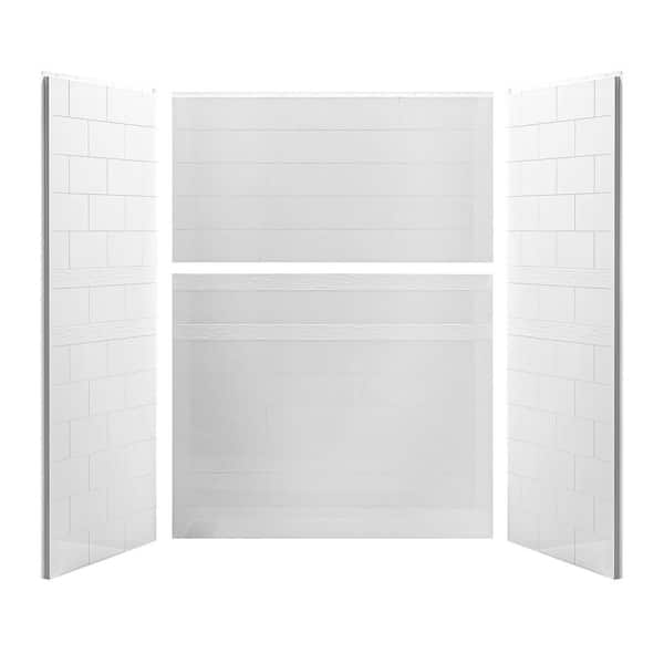 60 in. W x 78 in. H x 36 in. D 4-Piece Glue Up Modern Brick Pattern Alcove Shower Wall Surround in Gloss White
