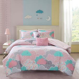 Bliss 5-Piece Pink 100% Cotton Full/Queen Print Kids Comforter Set