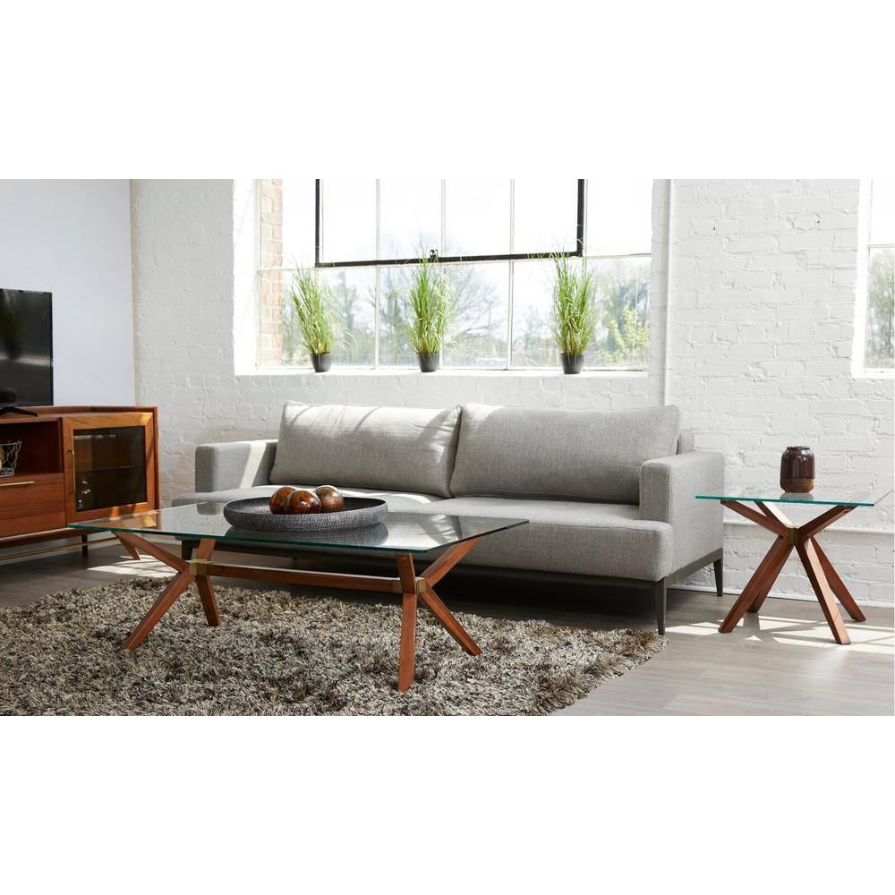 Marta 24in Mid Century Style Glass Top End Table, Walnut - thumbnail 8