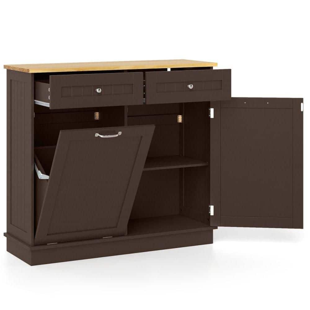 Brown MDF Tilt-Out Trash Buffet with 2 Drawers, Adjustable Shelf price history on PriceWatchPro
