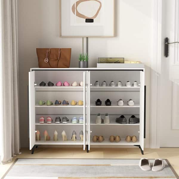 Nordic Gray Shoe Cabinet 4-Door Slim Shoe Organizer Adjustable Shelves in  Large