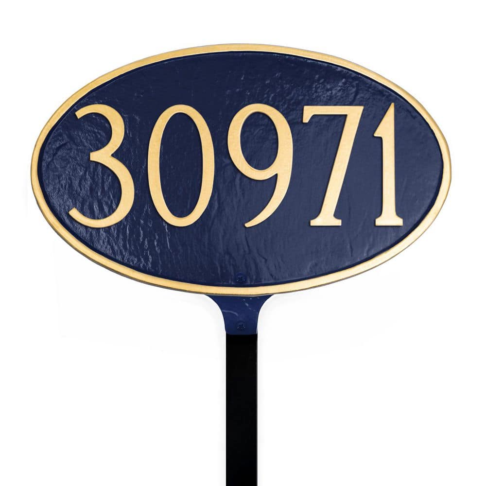 Classic Oval Small Address Sign Plaque with Lawn Stake - Navy/Gold product image for price tracking