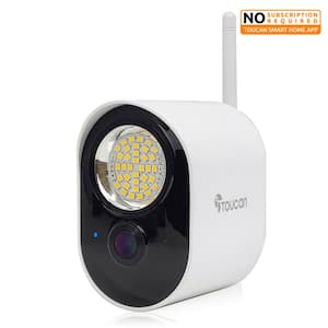 Floodlight Wireless Outdoor Smart Plug-In Security Camera with Wi-Fi Night Vision 2-Way Talk Siren Live View - White