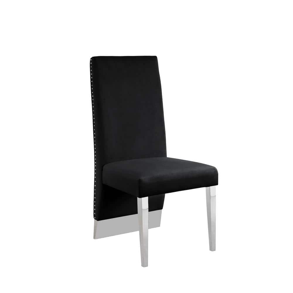 Black Velvet Tufted Side Chairs with Chrome Legs, Set of 2
