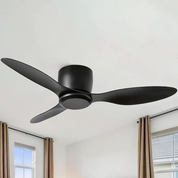 42 in. Indoor Black Flush Mount Standard Ceiling Fan with 3-ABS Blades, Remote and Timer Included