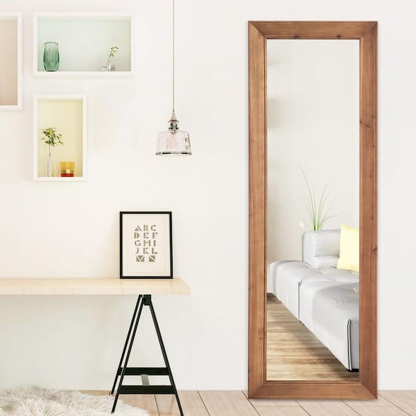 Brown 21 in. W x 64 in. H Rectangle Solid Wood Full Length Mirror (No Bracket)