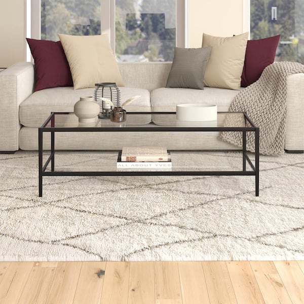 Meyer Cross Hera 54 in. Blackened Bronze Rectangle Glass Top Coffee Table with Shelf CT1228