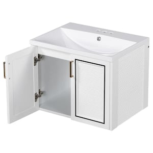24 in. W x 18 in. D x 17.6 in. H Single Sink Wall Mounted Bath Vanity in White with White Ceramic Top