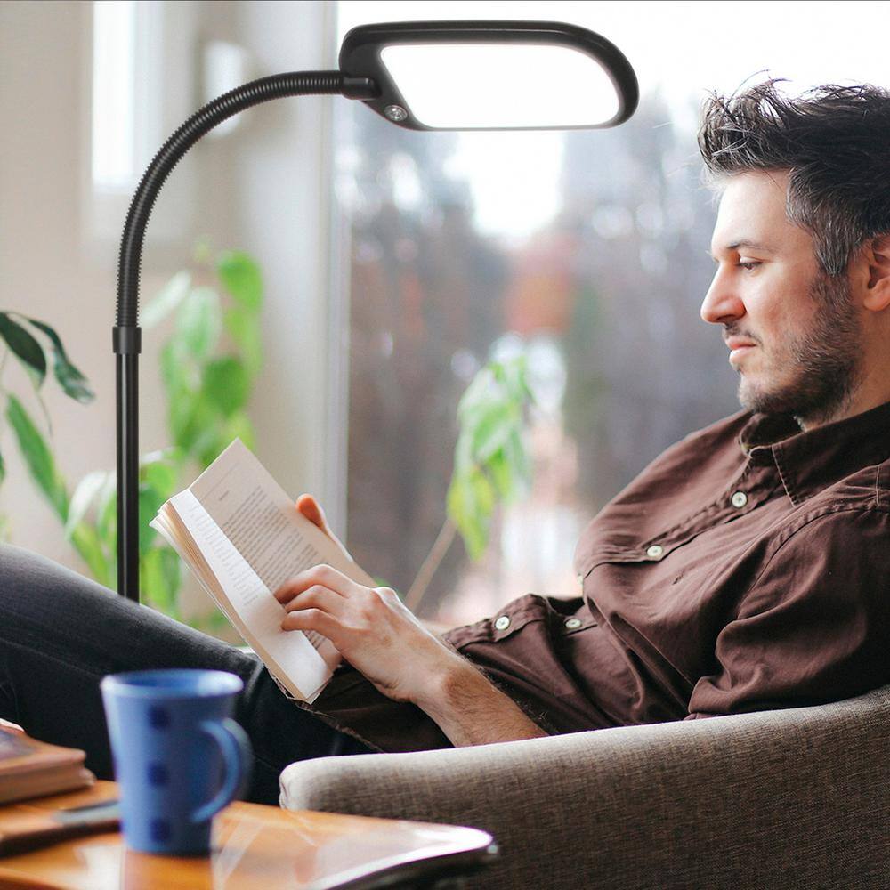 Jet Black Adjustable LED Floor Lamp with Gooseneck
