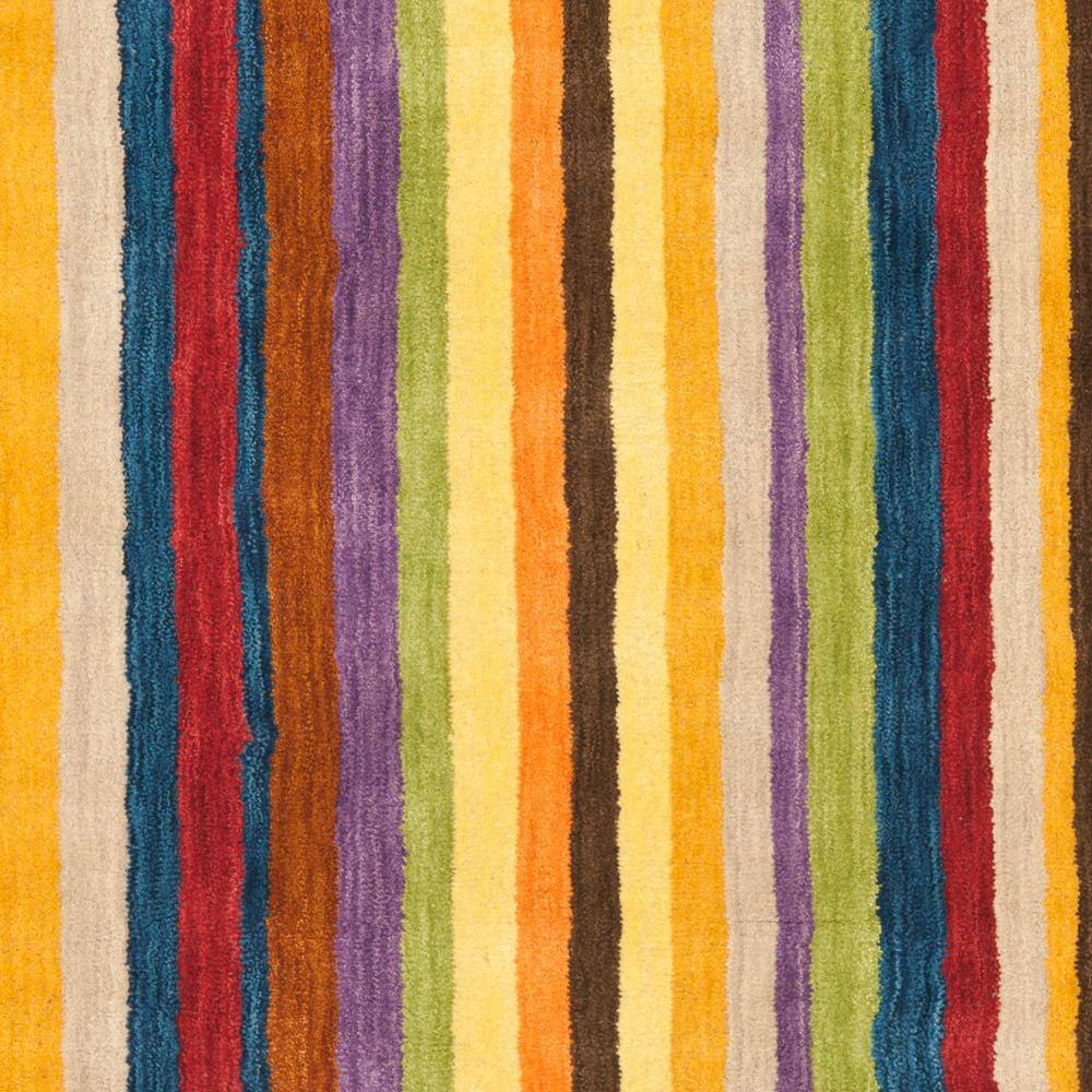 Artisan Red Stripe 4' Square Hand-Knotted Wool Rug