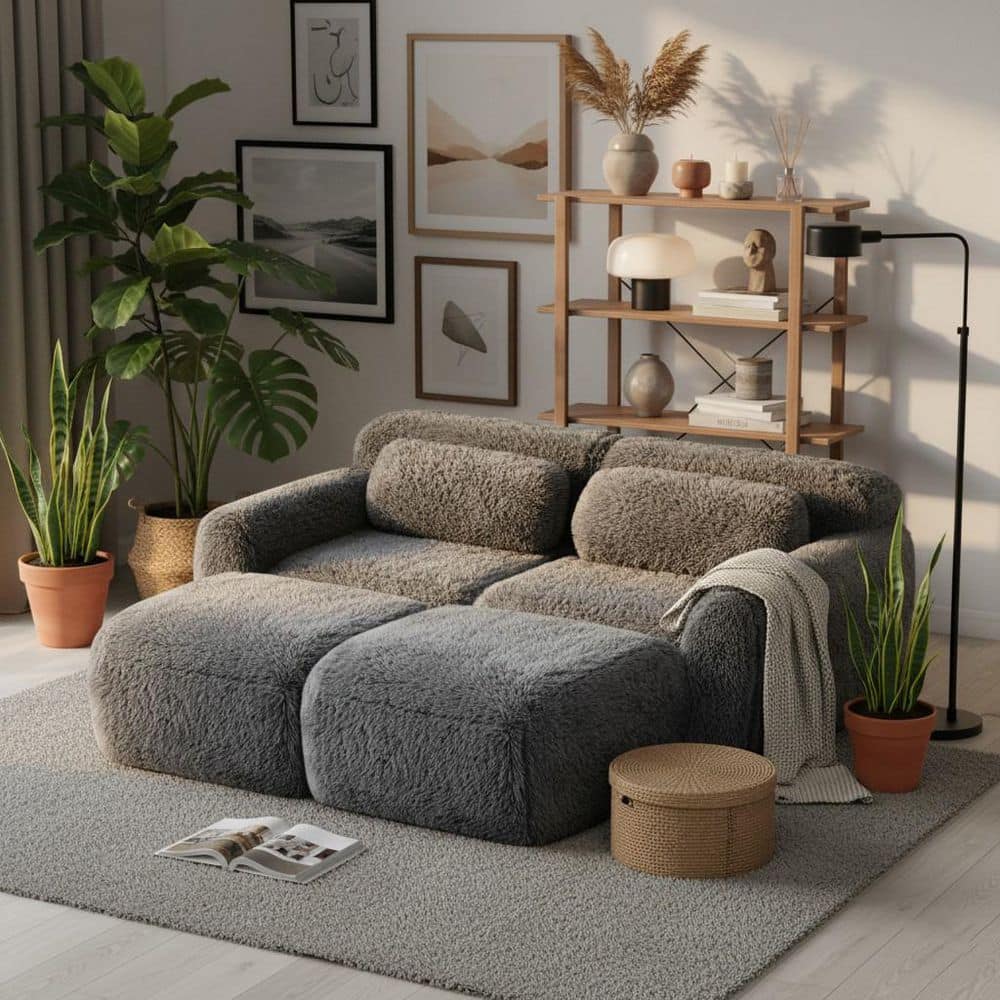 Homy Casa 80.4 in. Armless 4-Seat Plush Microfiber Modular Sectional ...