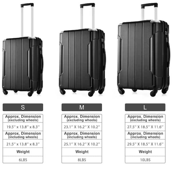 Merax Black 3-Piece Expandable ABS Hardshell Spinner Luggage Set