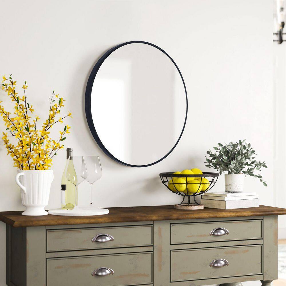 28 in. W x 28 in. H Round Framed Wall Mount Bathroom Vanity Mirror