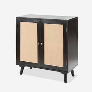 Woodland 2-Door Black Contemporary Accent Cabinet with Adjustable Shelf and Solid Wood Legs