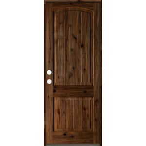 30 in. x 96 in. Rustic Knotty Alder Arch Top V-Grooved Provincial Stain Right-Hand Wood Single Prehung Front Door