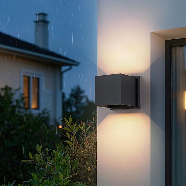 2-Light Matte Black Aluminum Cube LED Outdoor Wall Sconce with Adjustable Light Beam
