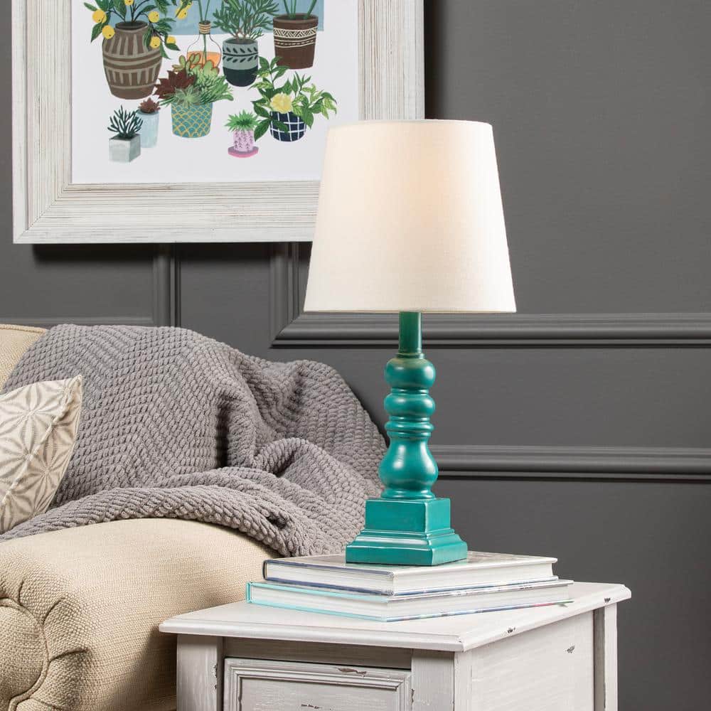 Conrad 18.5" Distressed Blue Resin Table Lamp with Linen Shade