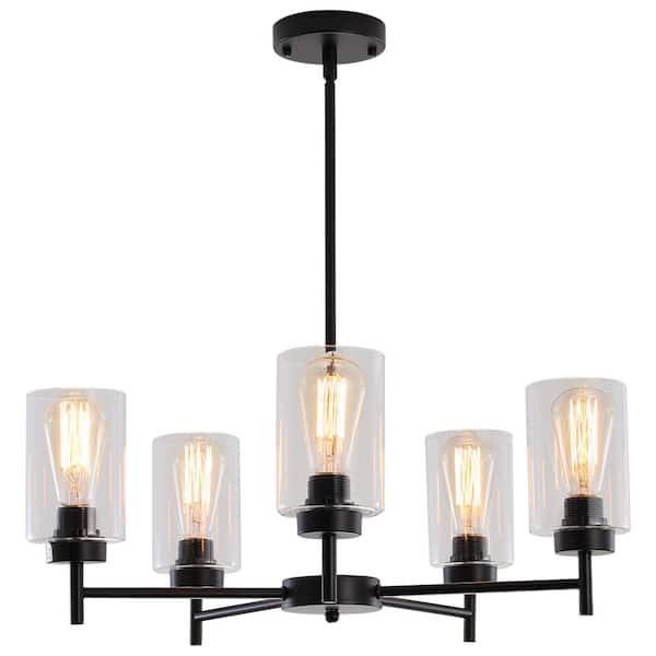5-Light Black Contemporary Chandelier with Clear Glass