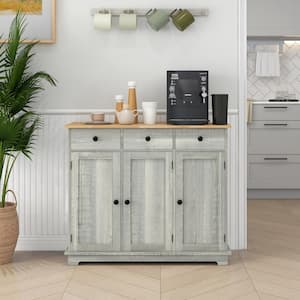 Distressed Gray Wood 39.75 in. Sideboard with Adjustable Shelves and 3-Drawers