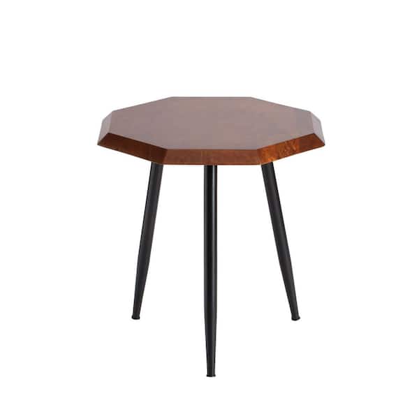 MH LONDON Rolande 18 in Walnut 17.75 in Hexagonal Mango Wood End Table With Black Tripod Legs