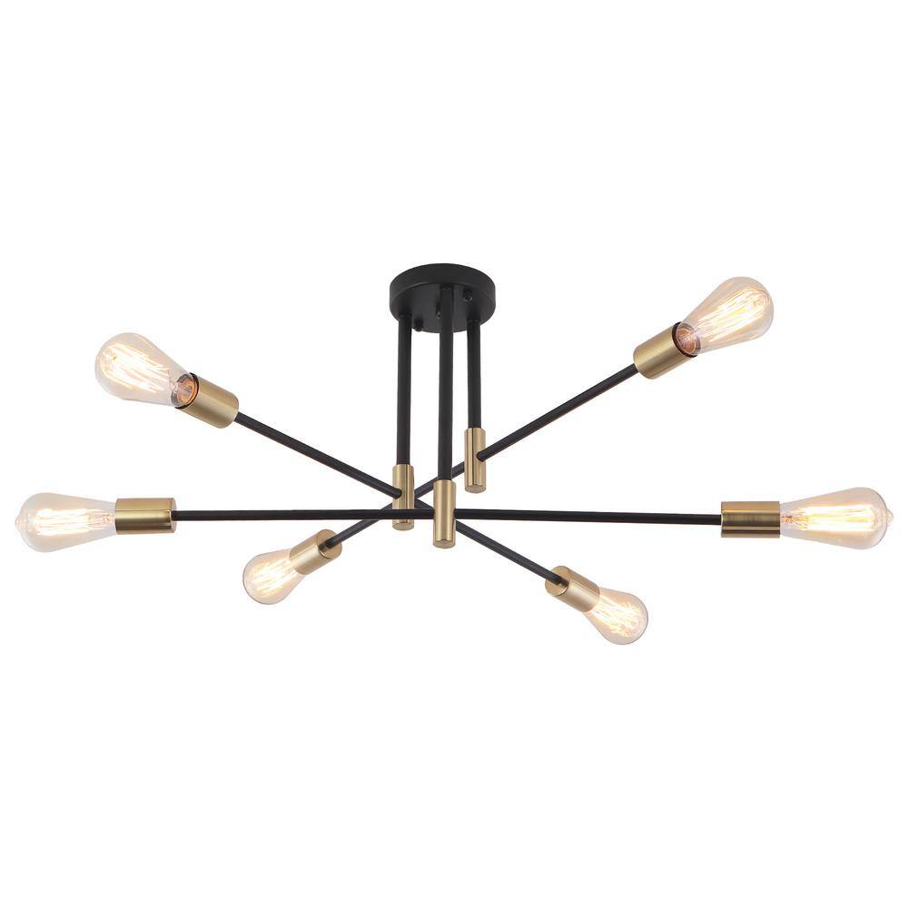 27.56 in. 6-Light Modern Black/Golden Semi-Flush Mount for Bedroom Foyer with No Bulbs Included price history on PriceWatchPro