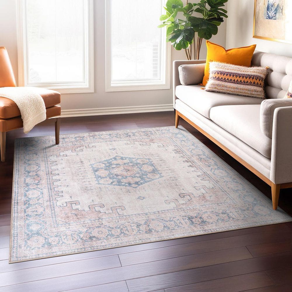 Vintage Bohemian Machine Washable Non Slip Beige 6 ft. 7 in. x 6 ft. 7 in. Square Area Rug price history on PriceWatchPro