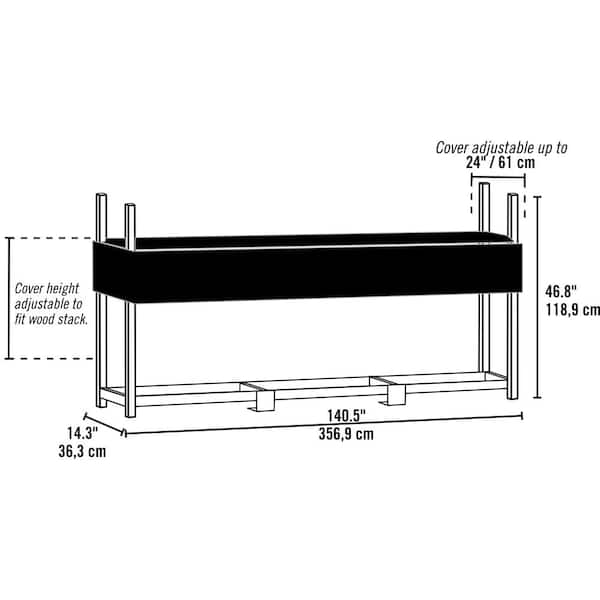 12 ft. H x 4 ft. W x 1 ft. D Ultra-Duty Steel Firewood Rack with Premium Wood Rack and 2-Way Adjustable Cover