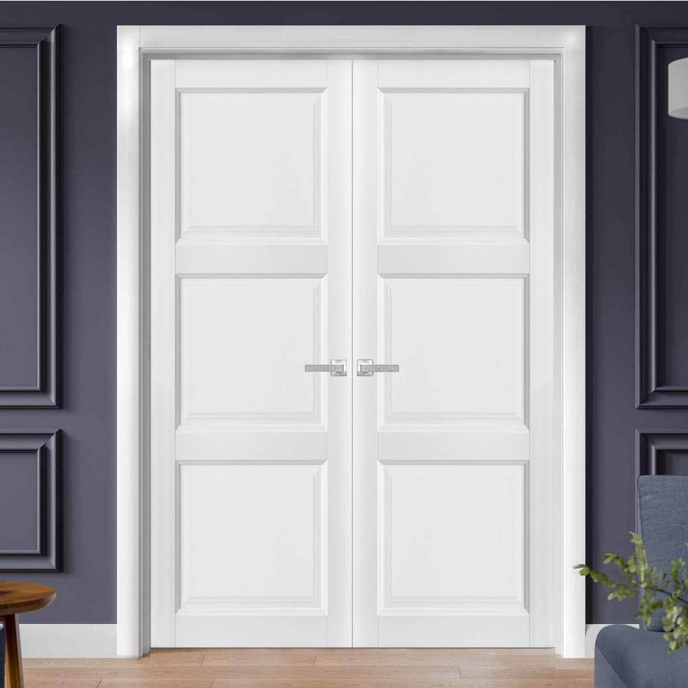 Lucia 2661 White Silk 80" x 60" French Double Panel Solid Wood Doors
