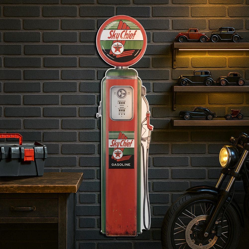 American Art Decor Sky Chief Oil Vintage Gas Pump Metal Sign
