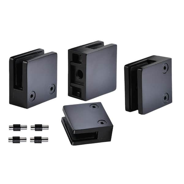 NVNOO 1/3 in.-1/2 in. Adjustable 304 Stainless Steel Glass Clamp Bracket for Railing, Stairs, Glass Wall, Black (4-Pack)